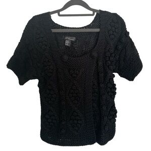 Nicole Sabbattini  Black Wool Blend Cottagecore Pom Pom  Cardigan